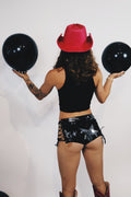 Sequin Star Lace-Up Mini Shorts