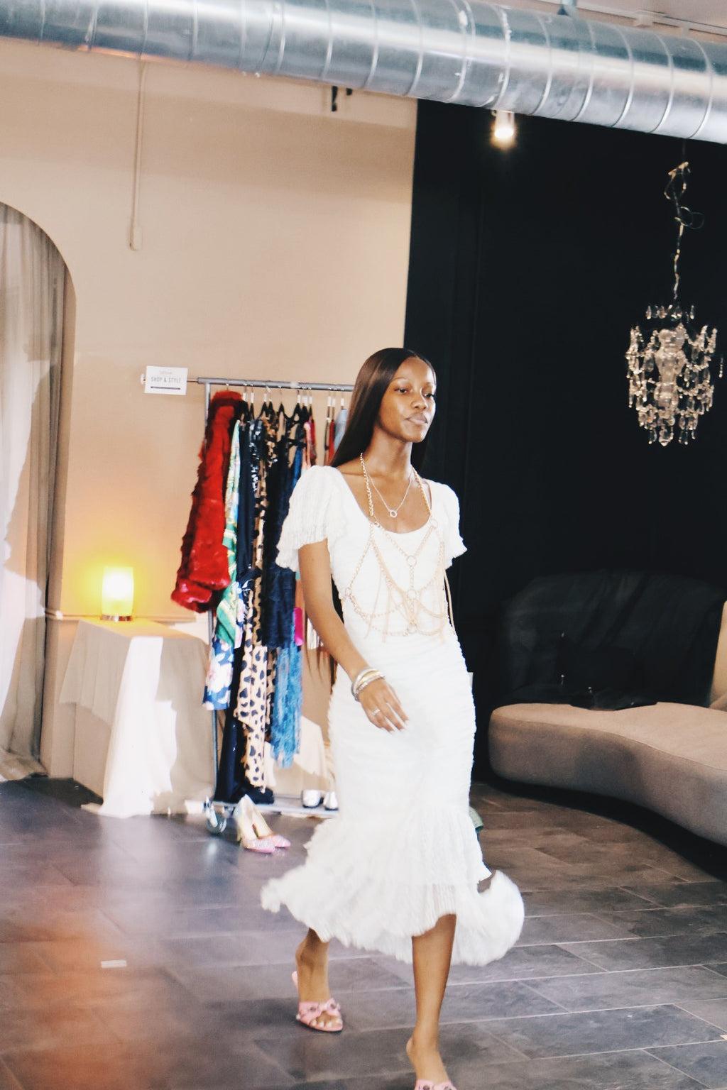 White Ruffle Lace Maxi Dress