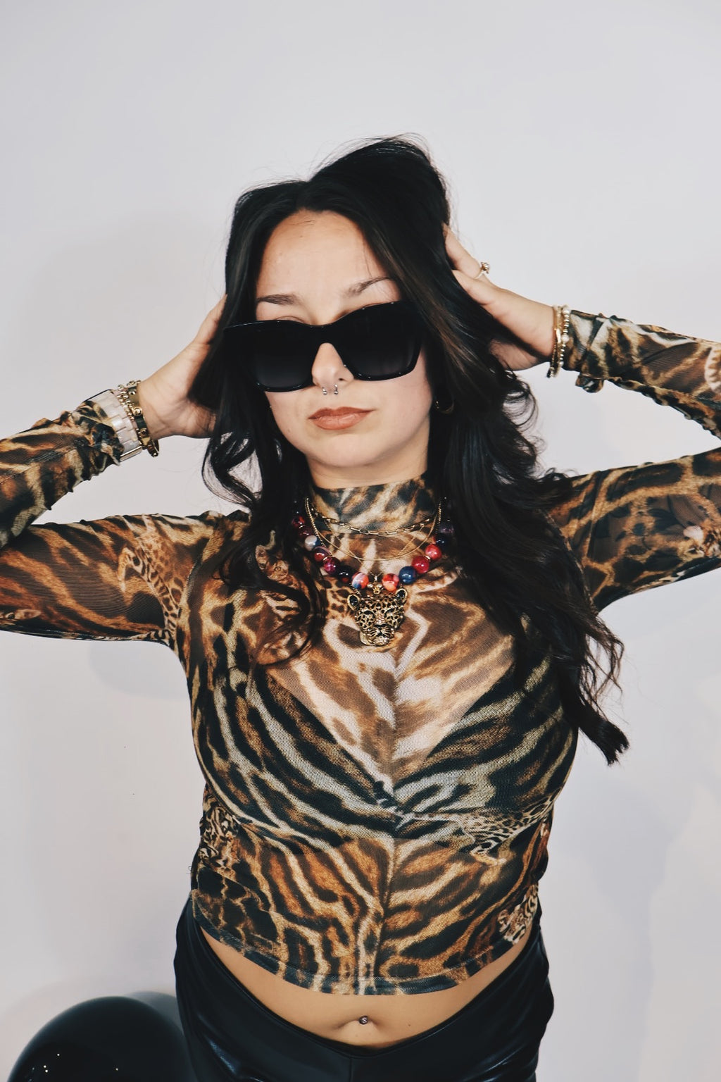 Cheetah Mesh Top